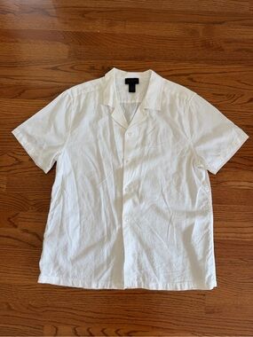 Magaschoni Linen Blend White Short-Sleeve Button Shirt large